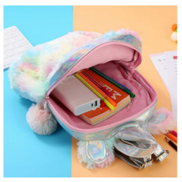 New child lovely laser unicorn shaped plush backpack for kids