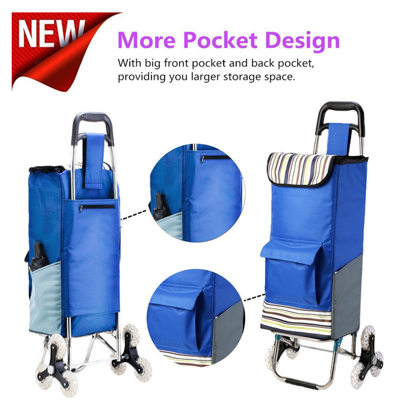 High quality fashionable 600D polyester grocery cart portable supermarket food shopping foldable trolley bag