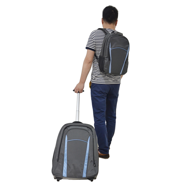 High quality fashionable 1680D polyester 2 in 1 detachable trolley bag with backpack