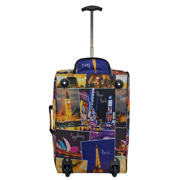 fashion polyester full printing travel trolley luggage bag with pocket