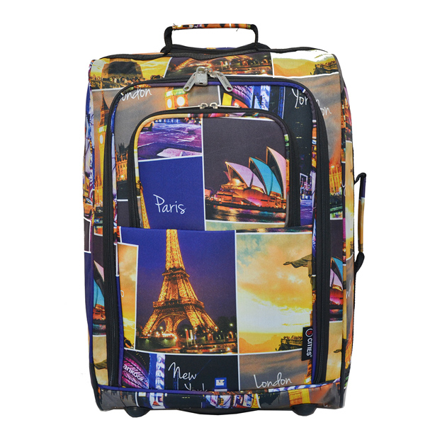 fashion polyester full printing travel trolley luggage bag with pocket