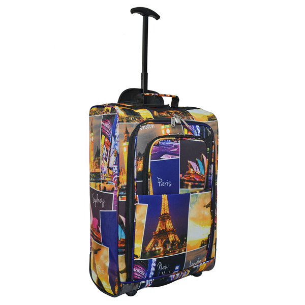 fashion polyester full printing travel trolley luggage bag with pocket