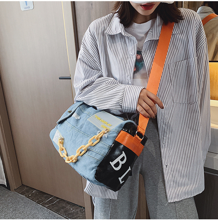 Custom logo Large capacity denim shoulder bag bucket casual Jeans cotton soft outdoor travel duffle overnight women luggage bag/DQ07-107