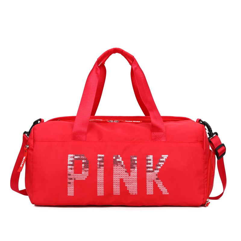 Wholesale Nylon Outdoor Travel Overnight Sports Gym Bag Glitter Sequin Logo Pink Duffle Bag/DQ07-108