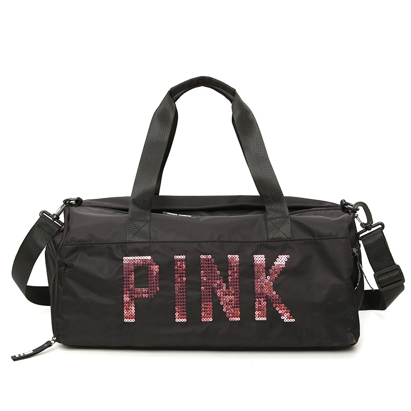 Wholesale Nylon Outdoor Travel Overnight Sports Gym Bag Glitter Sequin Logo Pink Duffle Bag/DQ07-108