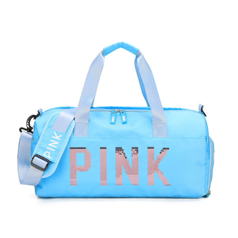 Wholesale Nylon Outdoor Travel Overnight Sports Gym Bag Glitter Sequin Logo Pink Duffle Bag/DQ07-108