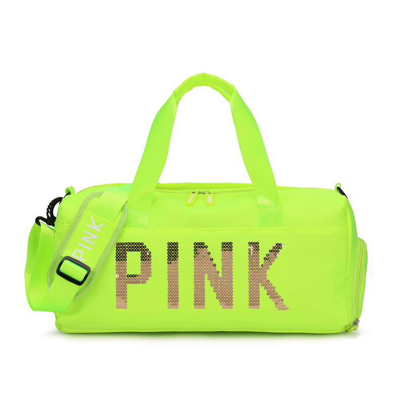 Wholesale Nylon Outdoor Travel Overnight Sports Gym Bag Glitter Sequin Logo Pink Duffle Bag/DQ07-108