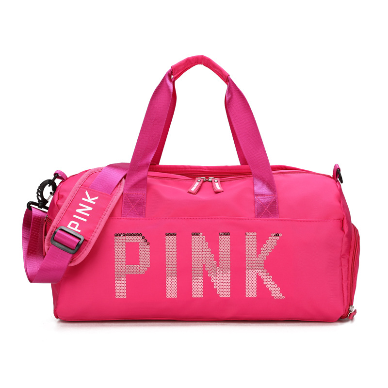 Wholesale Nylon Outdoor Travel Overnight Sports Gym Bag Glitter Sequin Logo Pink Duffle Bag/DQ07-108