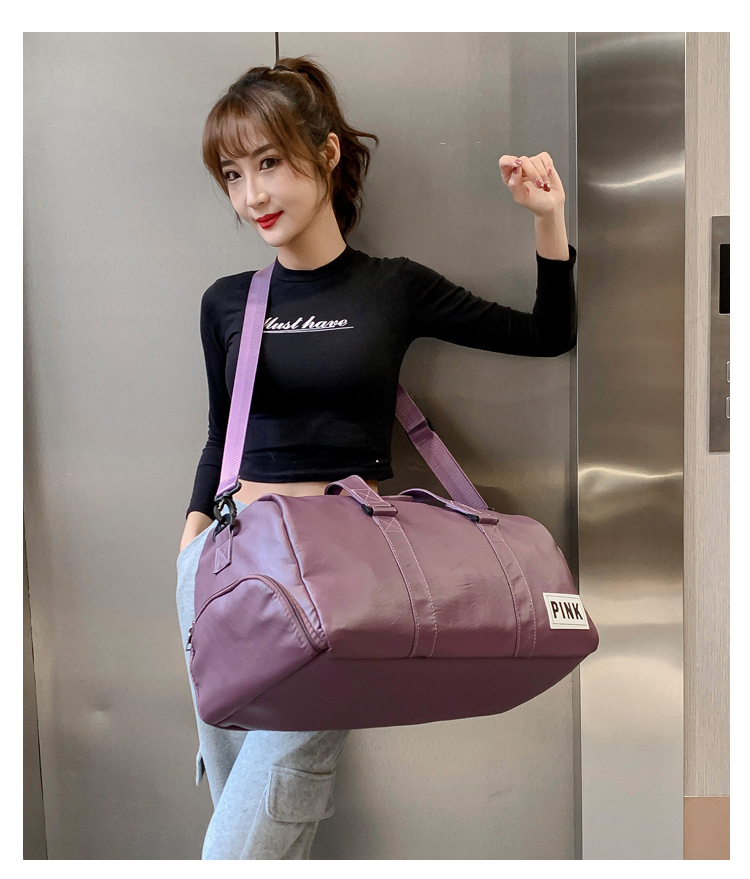 Large Pink Crossbody Sports PU Leather Handbags Waterproof Women Gym Yoga Outdoor Nylon Travel Overnight Bags Duffle bag Ladies/DQ07-109