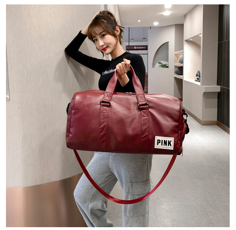 Large Pink Crossbody Sports PU Leather Handbags Waterproof Women Gym Yoga Outdoor Nylon Travel Overnight Bags Duffle bag Ladies/DQ07-109