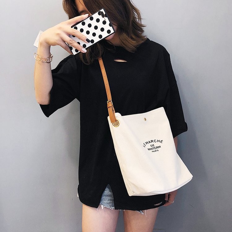 New Printed Crossbody Bag Letter Printed One Shoulder Fashion Bag Leisure Shopping Mother Canvas Recycled Bag