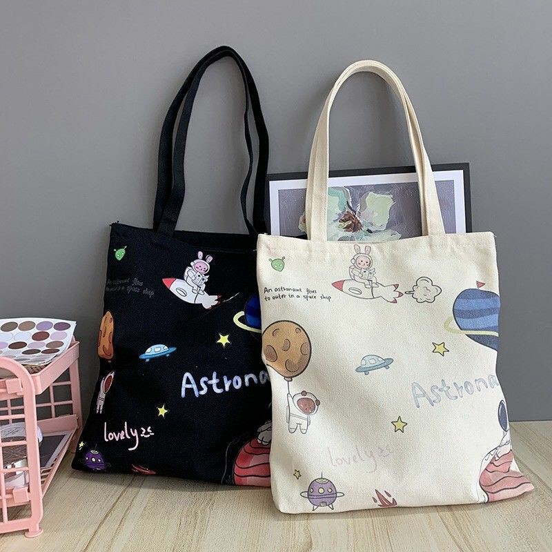 Canvas bag with zip canvas bag female 2023 new shoulder tote crossbody student hundred with large capacity recycled bag