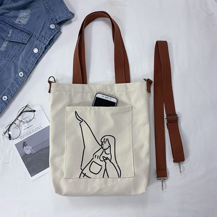 wholesale women's one shoulder summer large capacity student cartoon tutoring recycled bag portable dual-purpose canvas bag