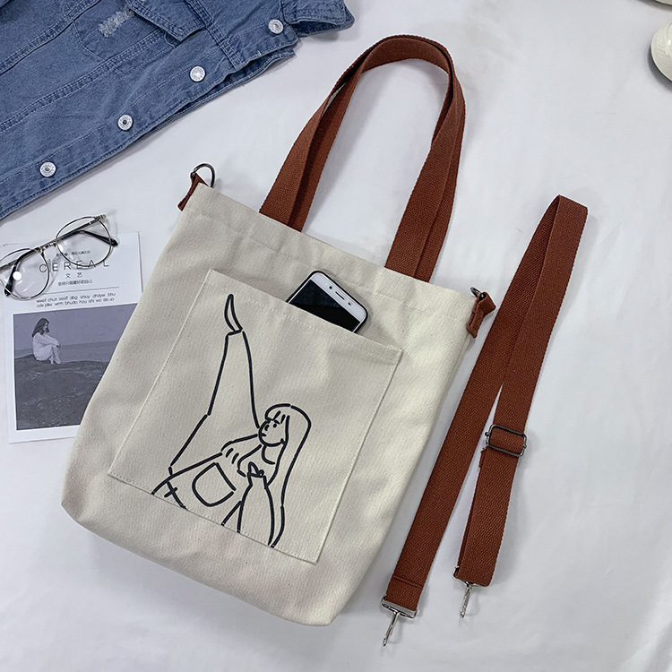 wholesale women's one shoulder summer large capacity student cartoon tutoring recycled bag portable dual-purpose canvas bag