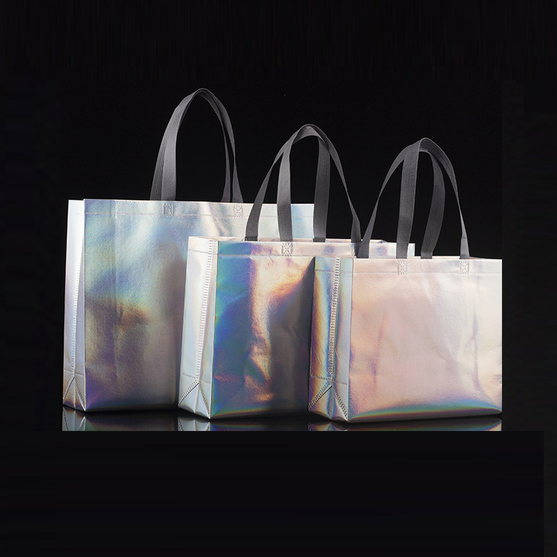 Thickened rainbow laser non-woven handbags can be printed logo tide packaging women shopping gift bags recycled tote bag