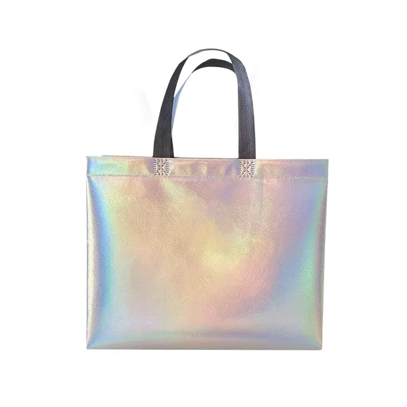 Thickened rainbow laser non-woven handbags can be printed logo tide packaging women shopping gift bags recycled tote bag