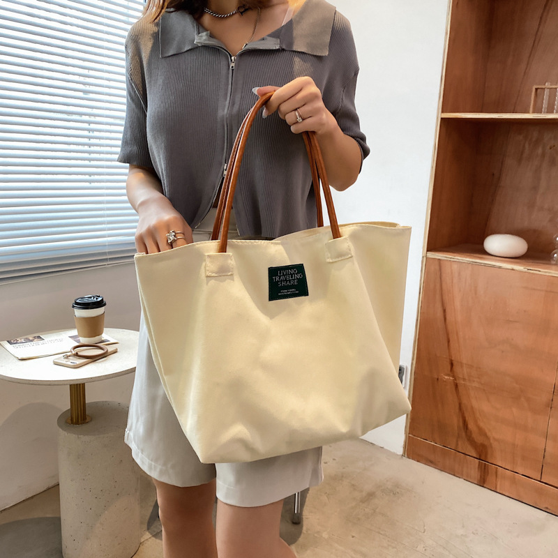 Recycled Canvas Bag Large Capacity Magnetic Buckle Bag ins Japanese Design Simple Cold Style Female Large Women's Tote Bag