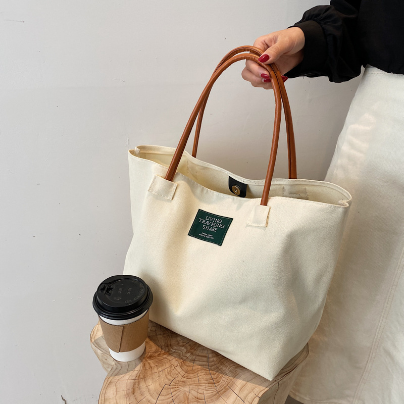 Recycled Canvas Bag Large Capacity Magnetic Buckle Bag ins Japanese Design Simple Cold Style Female Large Women's Tote Bag