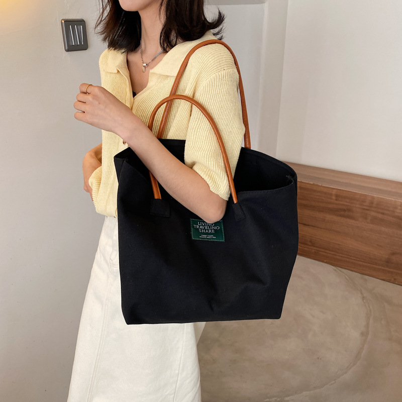 Recycled Canvas Bag Large Capacity Magnetic Buckle Bag ins Japanese Design Simple Cold Style Female Large Women's Tote Bag