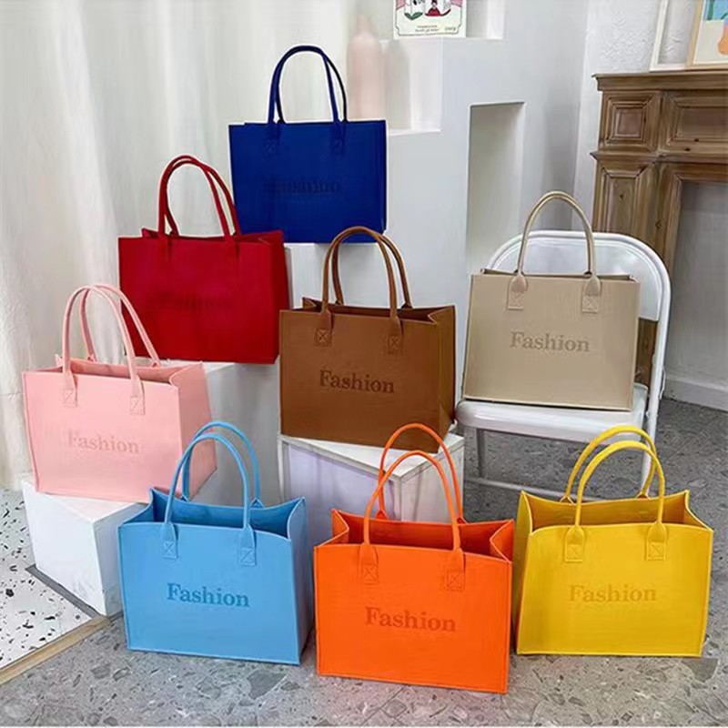 wholesale new felt tote bag simple fashion versatile shoulder large capacity shopping tote bag can print logo recycled bag