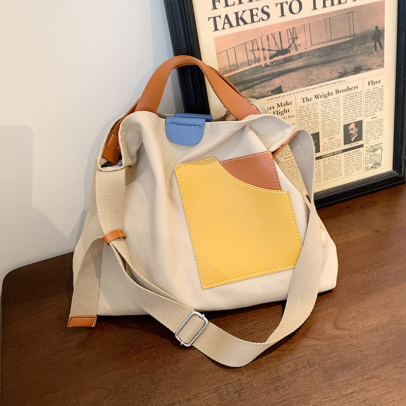 Clash of colors handbag bag female 2023 large capacity versatile shoulder crossbody bag niche design canvas tote recycled bag