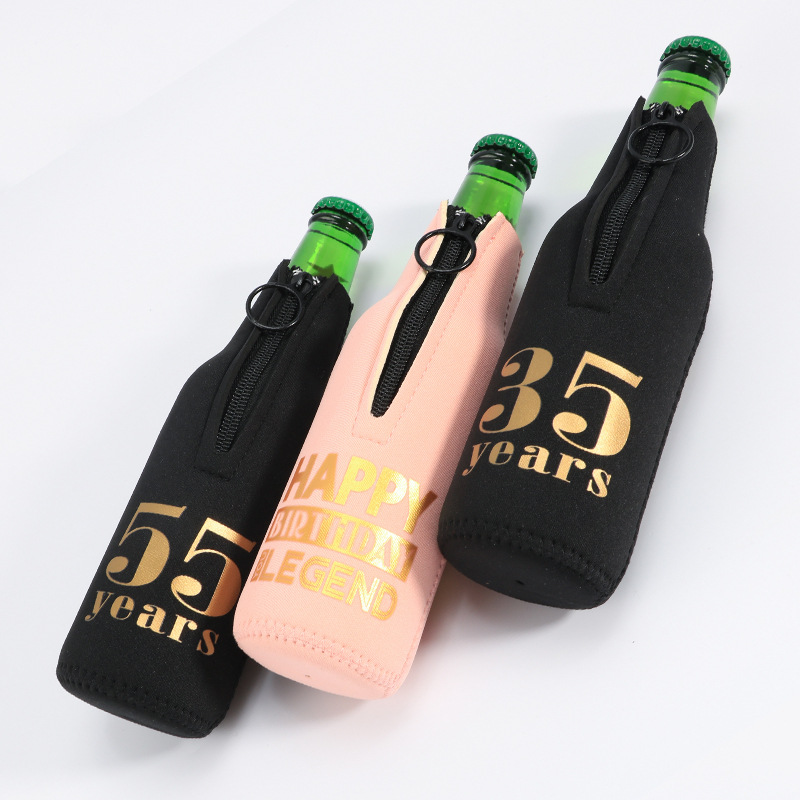 Beer bottle cup cover waterproof and shock-absorbing beer cover printed diving material zipper cola cooler bag