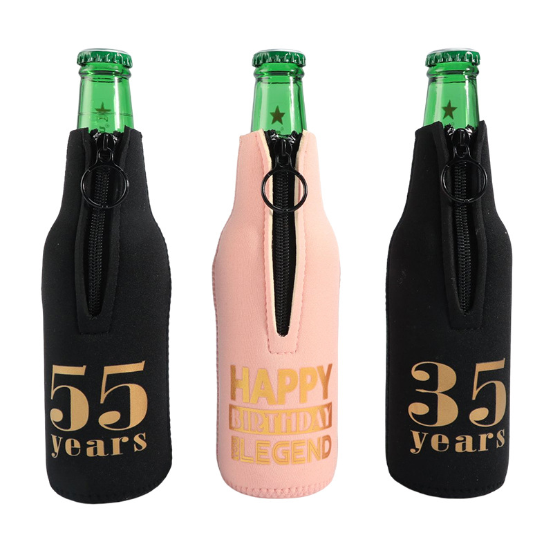 Beer bottle cup cover waterproof and shock-absorbing beer cover printed diving material zipper cola cooler bag