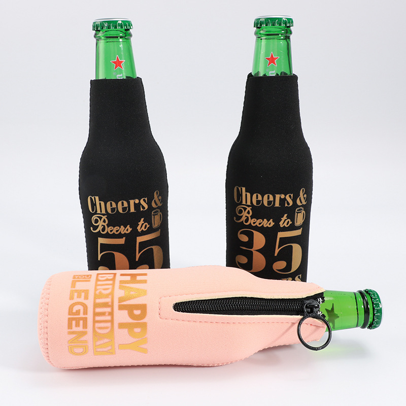 Beer bottle cup cover waterproof and shock-absorbing beer cover printed diving material zipper cola cooler bag