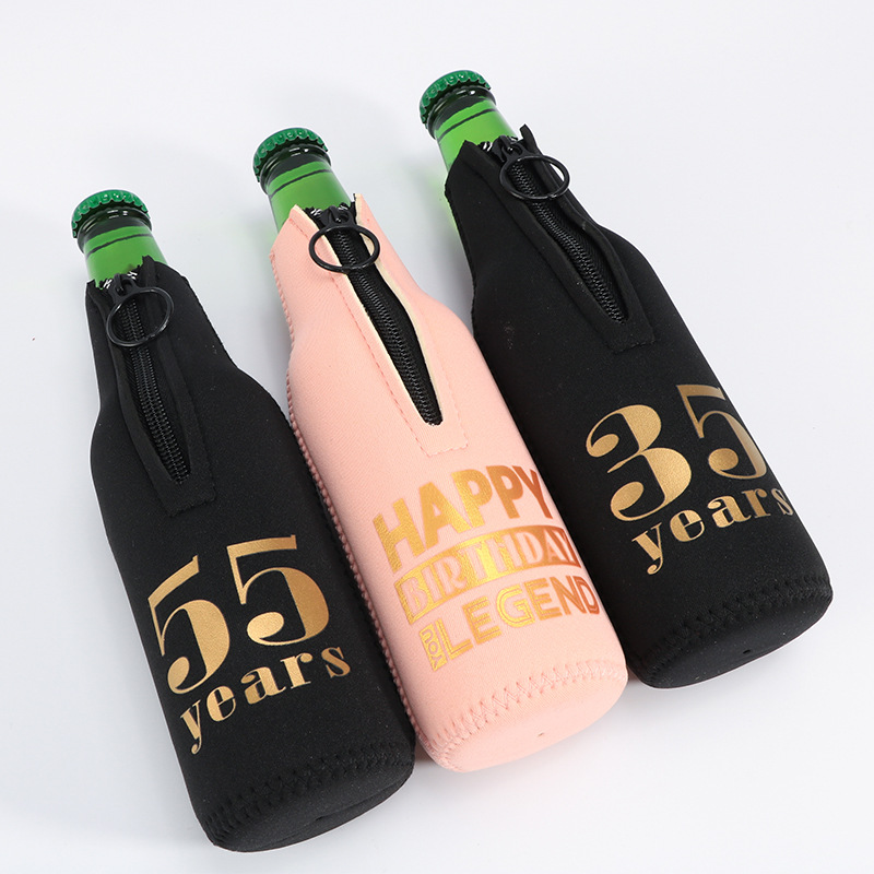 Beer bottle cup cover waterproof and shock-absorbing beer cover printed diving material zipper cola cooler bag